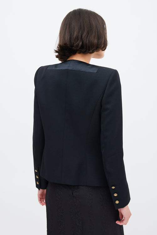 Balmain Black Wool 
Satin Lapel Open Blazer