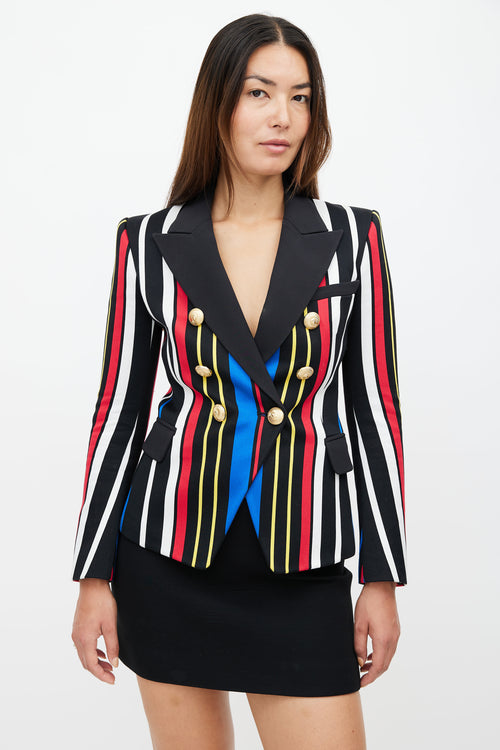 Balmain Black 
Multi Stripe Classic 6 Button Blazer