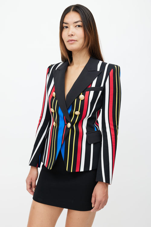 Balmain Black 
Multi Stripe Classic 6 Button Blazer