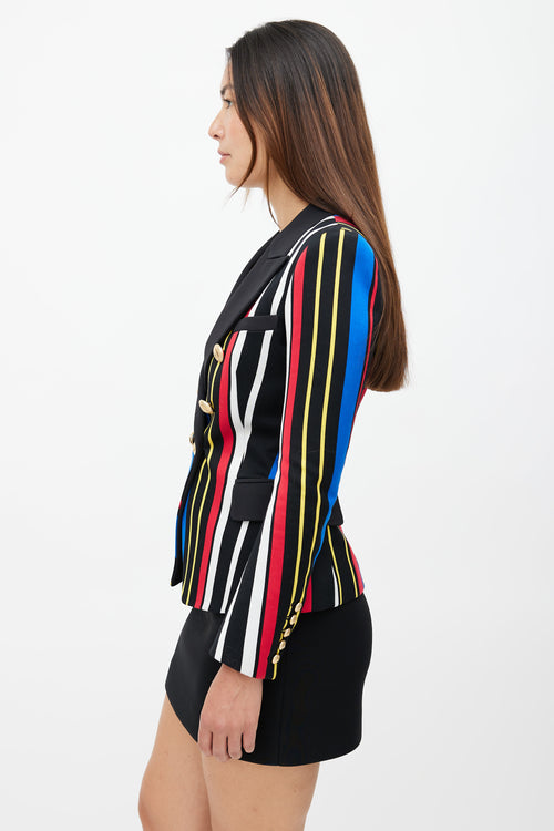 Balmain Black 
Multi Stripe Classic 6 Button Blazer