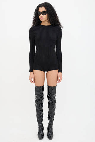 Balmain Black Ribbed Knit Bodysuit