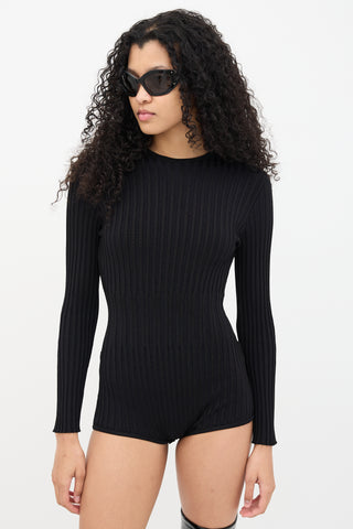 Balmain Black Ribbed Knit Bodysuit