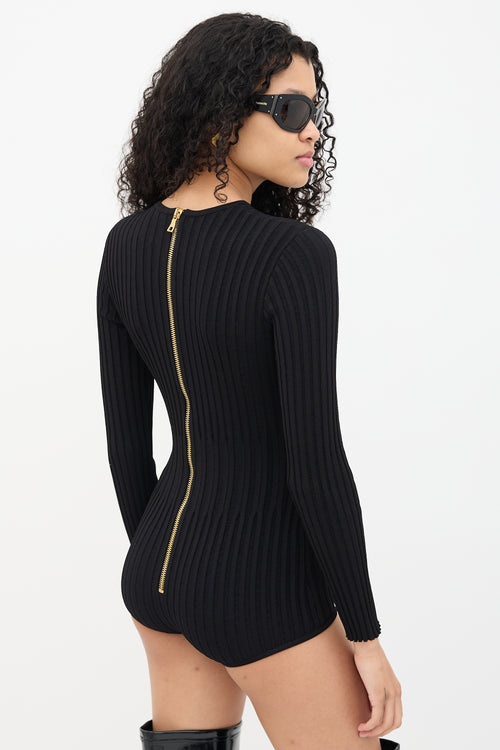 Balmain Black Ribbed Knit Bodysuit