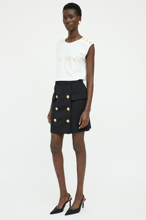 Balmain Black Gold Button Mini Skirt