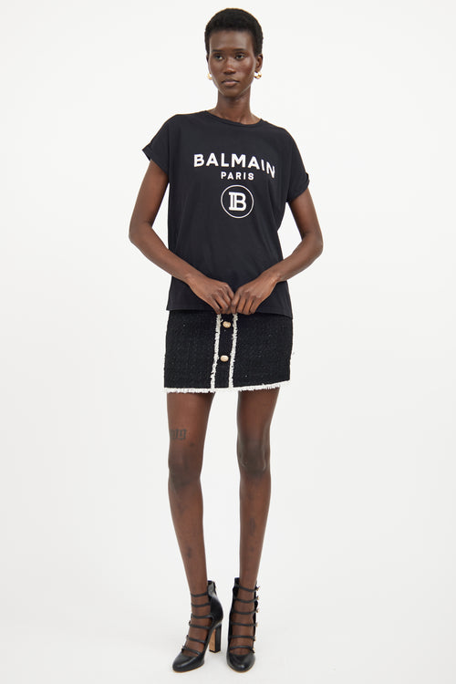 Balmain Black 
White Logo Short Sleeve T-shirt