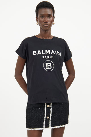 Balmain Black 
White Logo Short Sleeve T-shirt