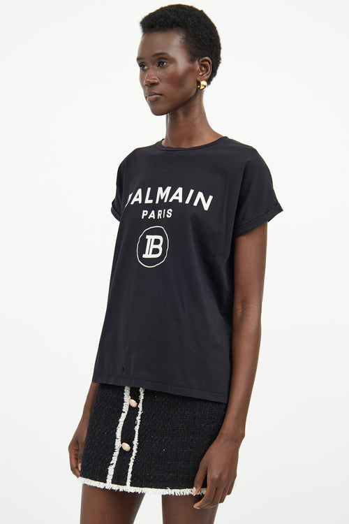 Balmain Black 
White Logo Short Sleeve T-shirt