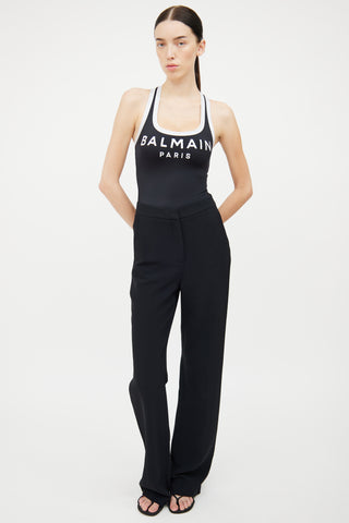 Balmain Black 
White Logo Bodysuit