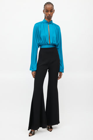 Balmain Teal Draped Cropped Top