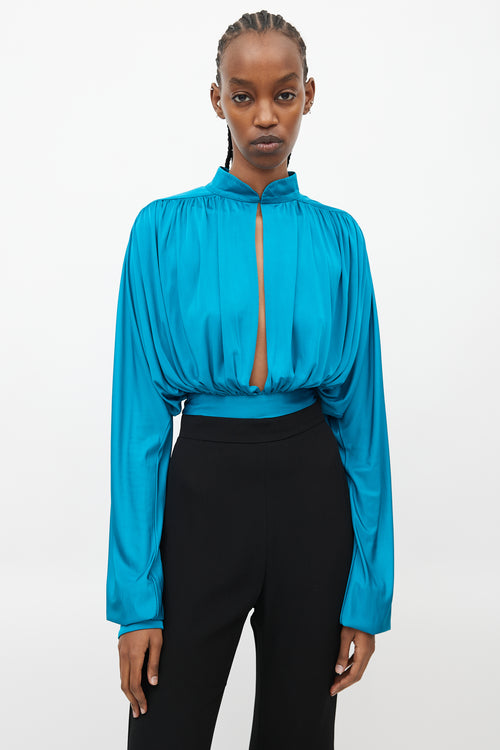 Balmain Teal Draped Cropped Top