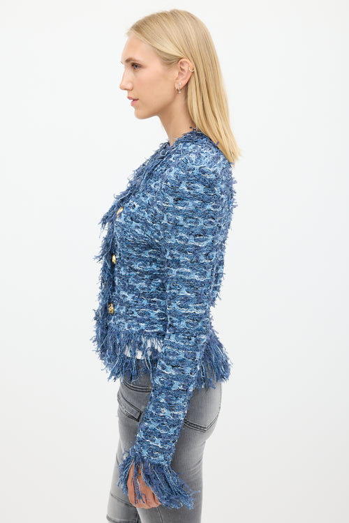 Balmain Blue Fringe Tweed Jacket