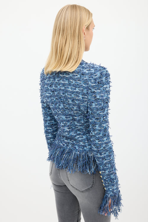 Balmain Blue Fringe Tweed Jacket