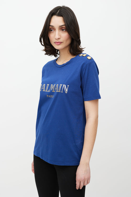 Balmain Blue 
Gold Logo T-Shirt