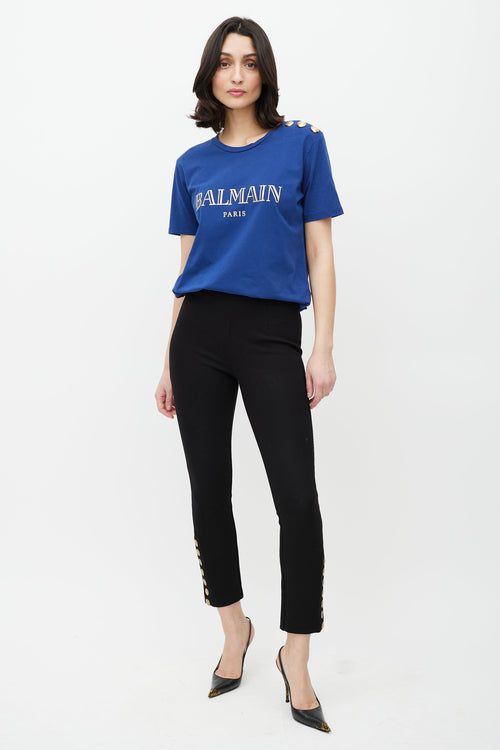 Balmain Blue 
Gold Logo T-Shirt