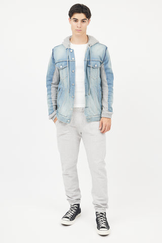 Balmain Blue 
Grey Hybird Sweatshirt Denim Jacket