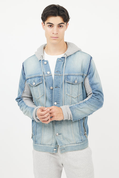 Balmain Blue 
Grey Hybird Sweatshirt Denim Jacket