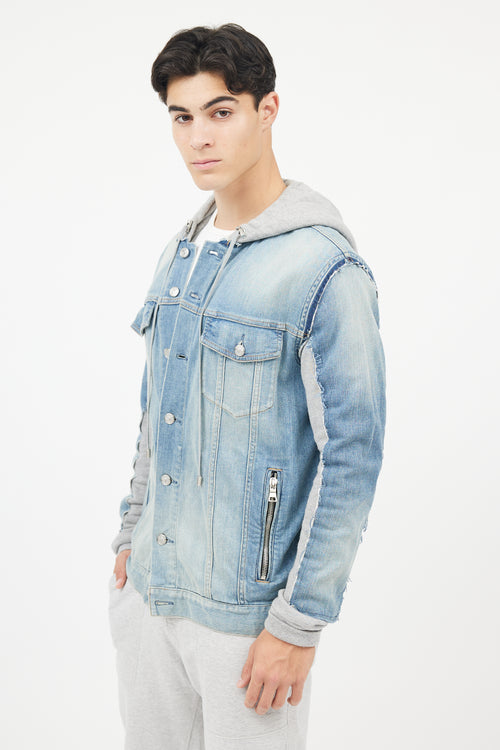 Balmain Blue 
Grey Hybird Sweatshirt Denim Jacket