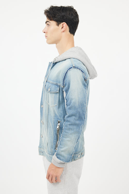 Balmain Blue 
Grey Hybird Sweatshirt Denim Jacket