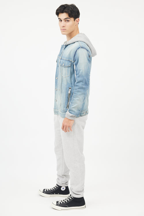 Balmain Blue 
Grey Hybird Sweatshirt Denim Jacket