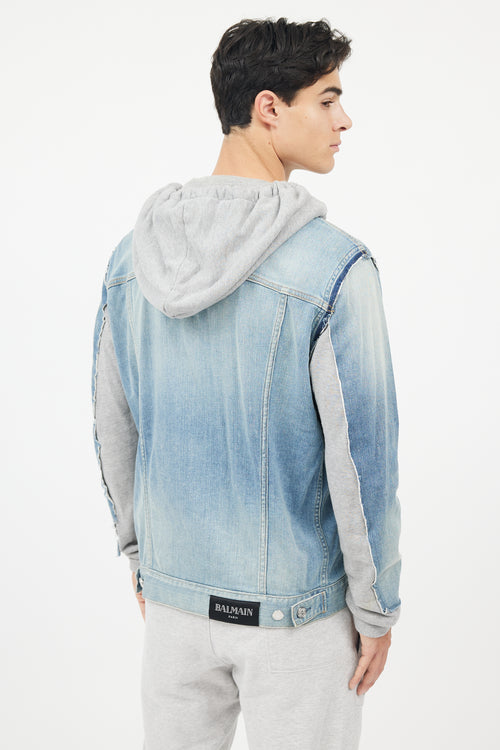 Balmain Blue 
Grey Hybird Sweatshirt Denim Jacket