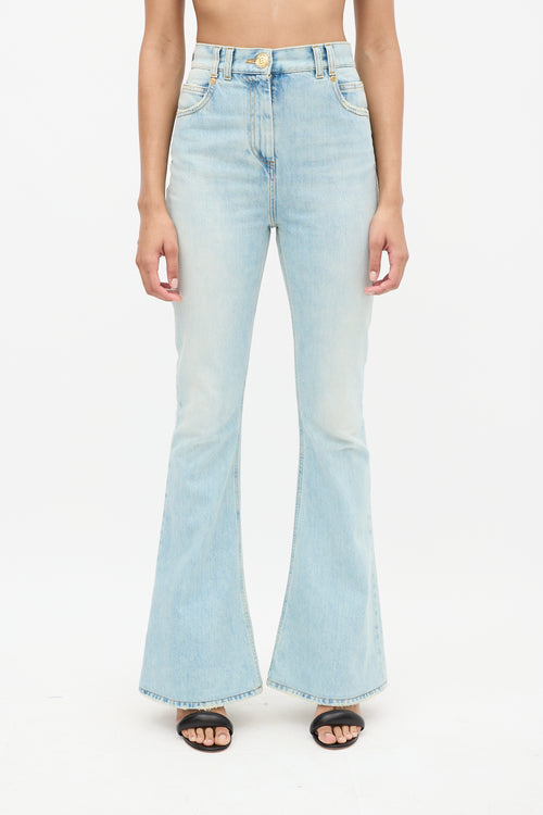 Balmain Blue Light Wash High Waisted Flare Jeans