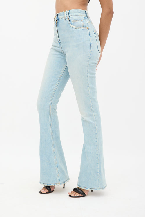 Balmain Blue Light Wash High Waisted Flare Jeans