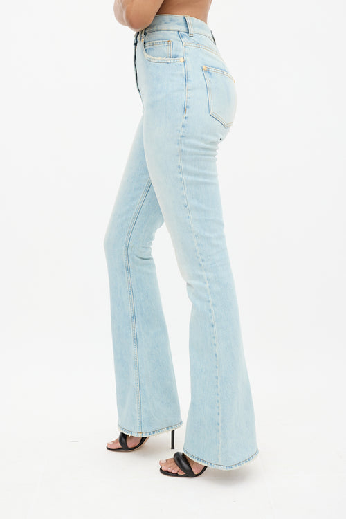 Balmain Blue Light Wash High Waisted Flare Jeans