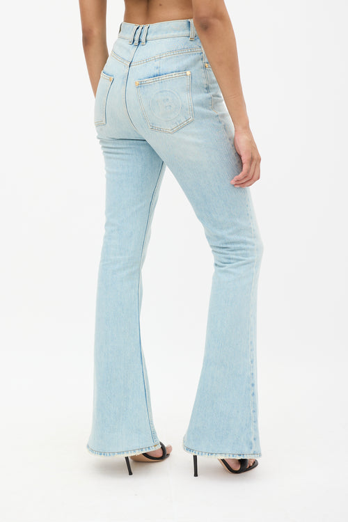 Balmain Blue Light Wash High Waisted Flare Jeans