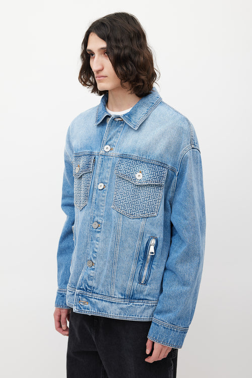 Balmain Blue Logo Denim Jacket