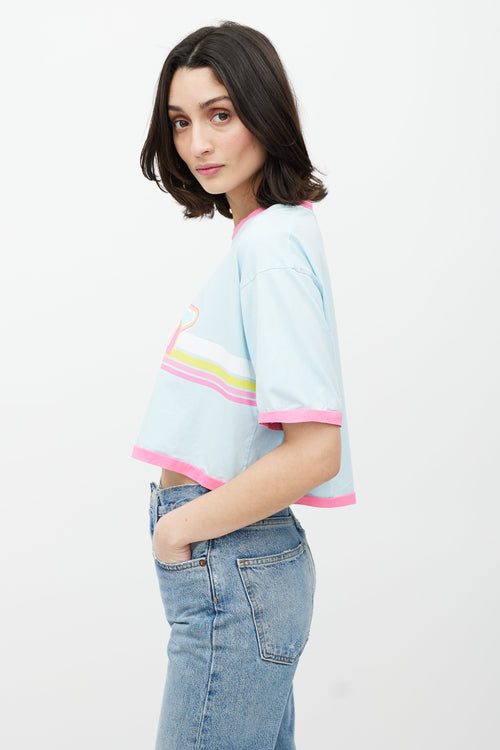 Balmain Blue 
Multicolour Cropped Logo T-Shirt