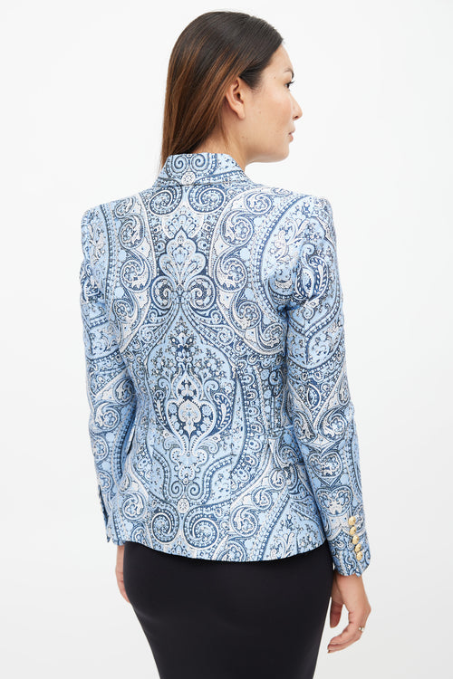 Balmain Blue 
White Paisley Classic 6 Button Blazer