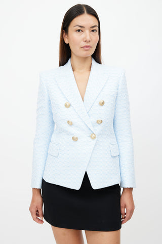 Balmain Blue 
White Tweed Classic 6 Button Blazer