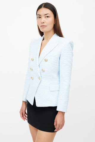 Balmain Blue 
White Tweed Classic 6 Button Blazer