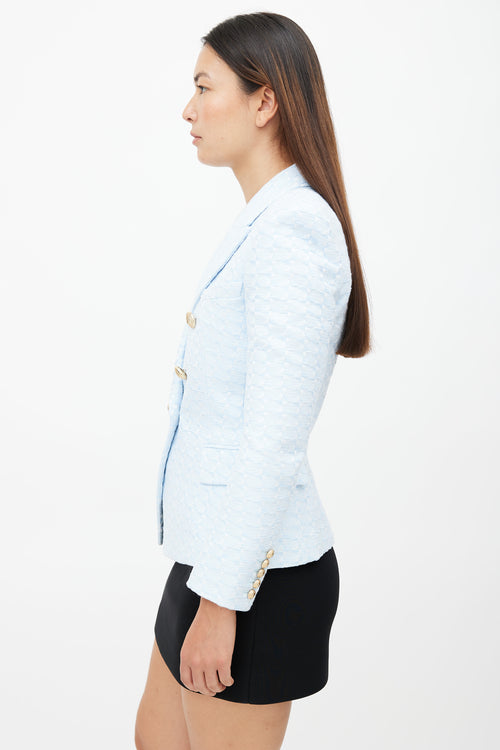 Balmain Blue 
White Tweed Classic 6 Button Blazer