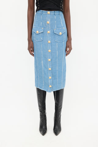 Balmain Blue Woven Panelled Skirt