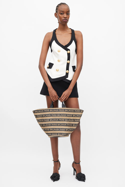 Balmain Brown 
Black Raffia Logo Tote Bag