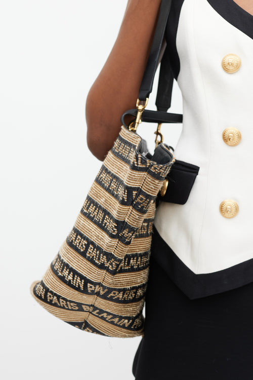 Balmain Brown 
Black Raffia Logo Tote Bag