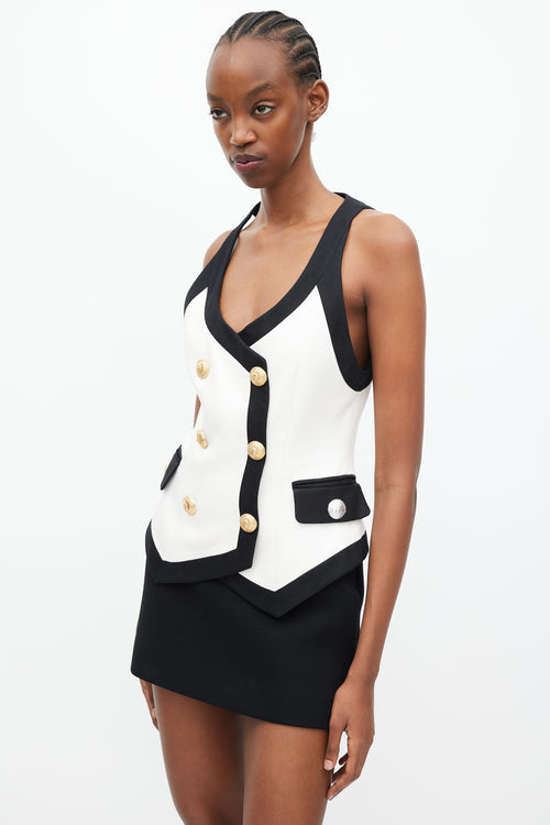 Balmain Cream 
Black Silk Double Breasted Vest