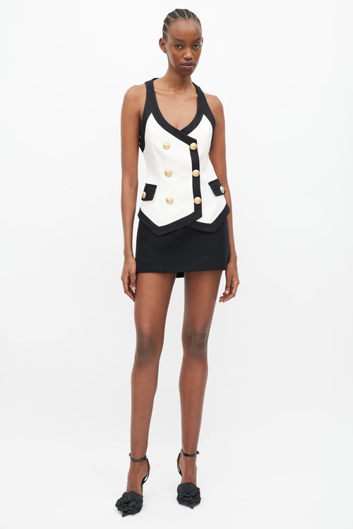 Balmain Cream 
Black Silk Double Breasted Vest