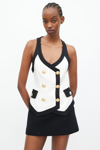 Balmain Cream 
Black Silk Double Breasted Vest