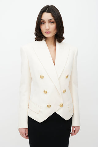 Balmain Cream 
Gold Wool Double Breasted Blazer