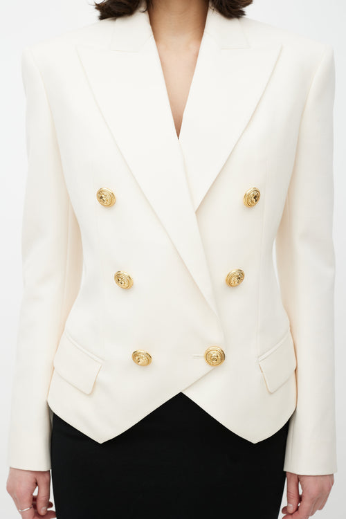 Balmain Cream 
Gold Wool Double Breasted Blazer