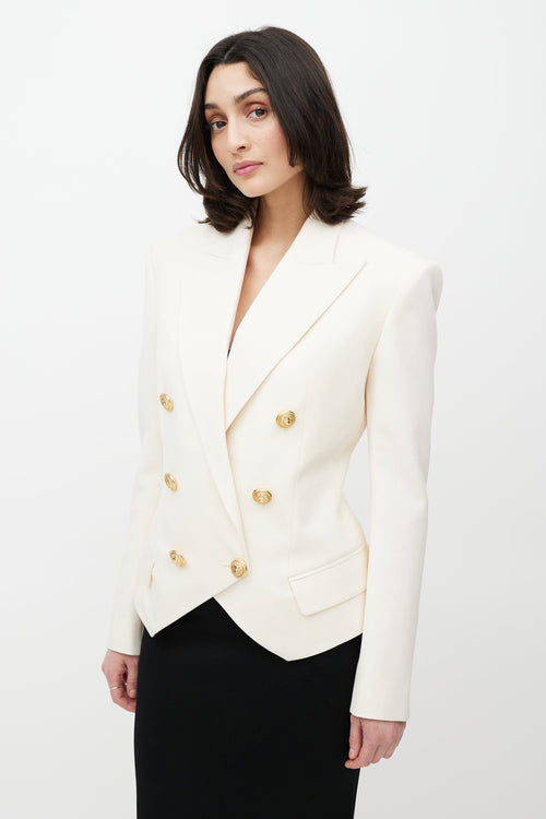 Balmain Cream 
Gold Wool Double Breasted Blazer