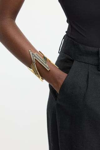 Balmain Gold 
Black Enamel Metal Logo Cuff