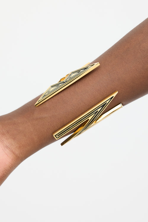 Balmain Gold 
Black Enamel Metal Logo Cuff