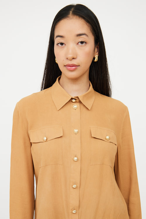 Beige Collared Button Up Top