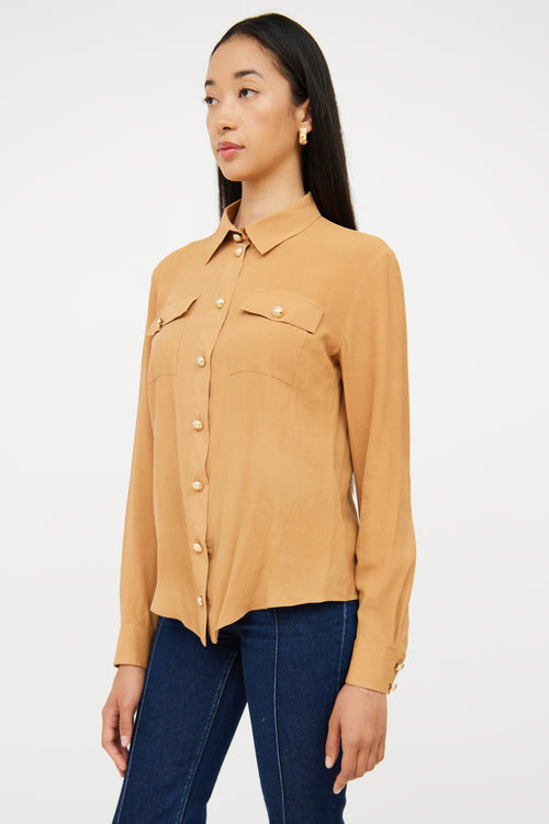 Beige Collared Button Up Top