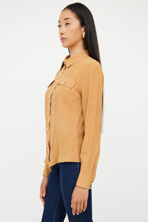 Beige Collared Button Up Top