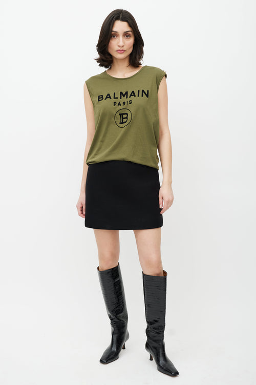 Balmain Green 
Black Sleeveless Logo Top