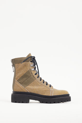 Balmain Green Canvas Ranger Boot